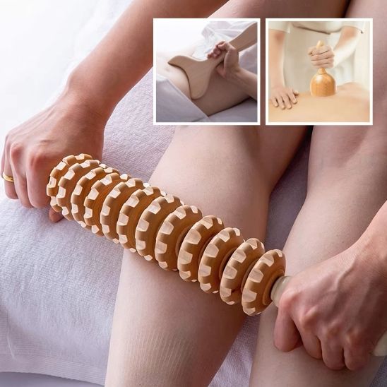 rouleau massage bois detente circulation anti cellulite